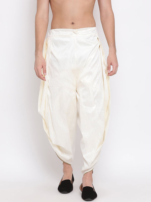 Jashvi Men's Cream Silk Blend Dhoti Pant