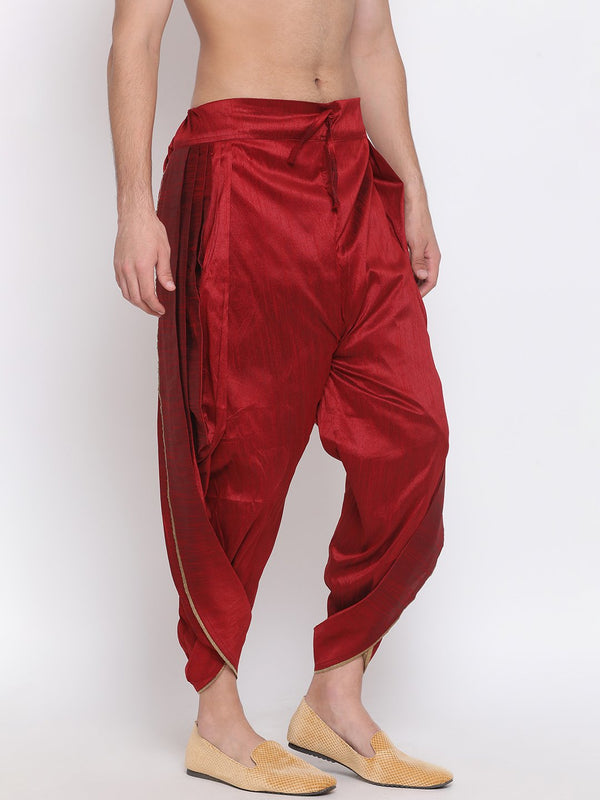 Men's Maroon Solid Dhoti Pant - Vastramay