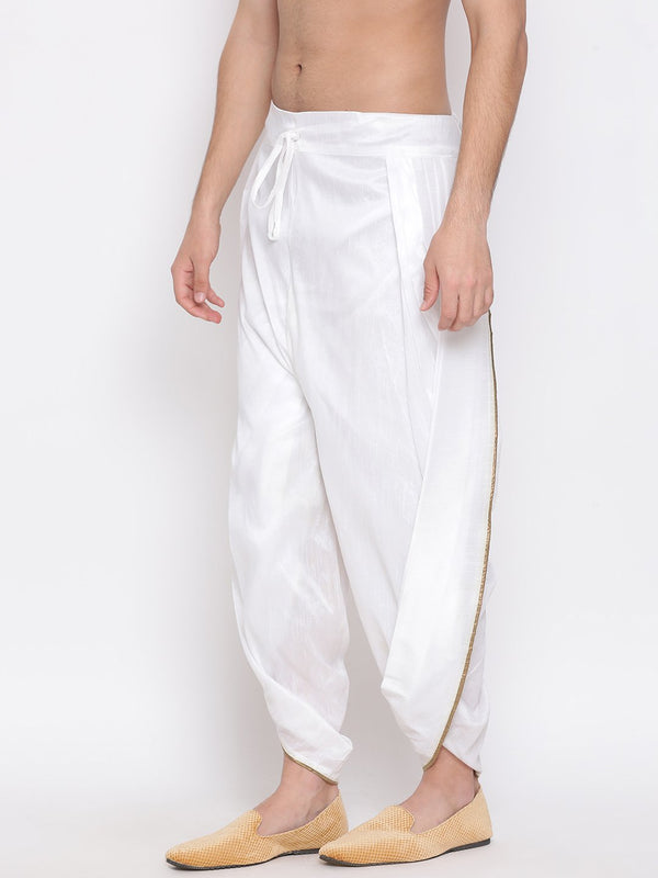 Men's White Solid Dhoti Pant - Vastramay