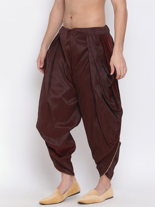 Jashvi Men's Wine Silk Blend Dhoti Pant