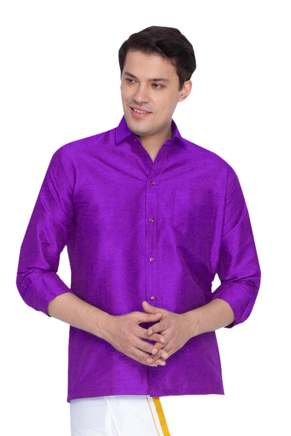 Jashvi Men's Purple Silk Blend Ethnic Shirt