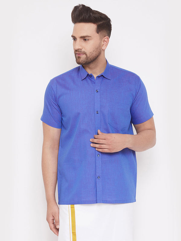 Jashvi Men's Blue Cotton Blend Ethnic Shirt