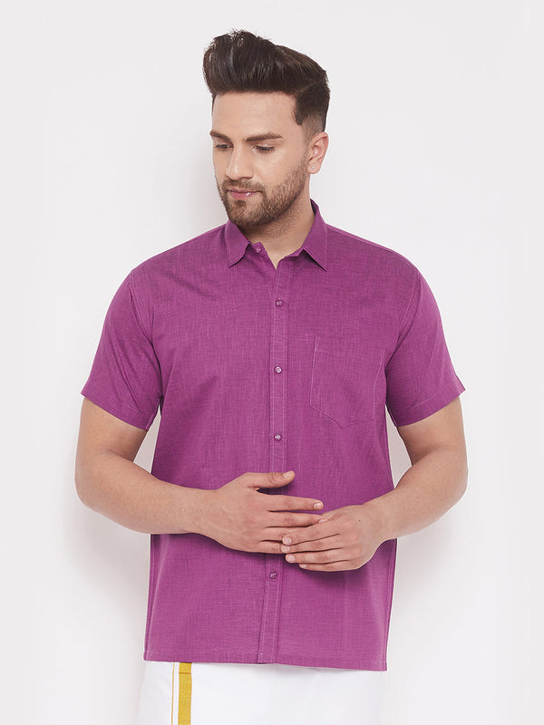 Jashvi Men's Pink Cotton Blend Ethnic Shirt