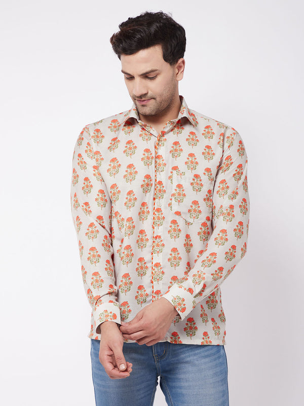 Jashvi Men's Multicolor-Base-Beige Ethnic Shirt