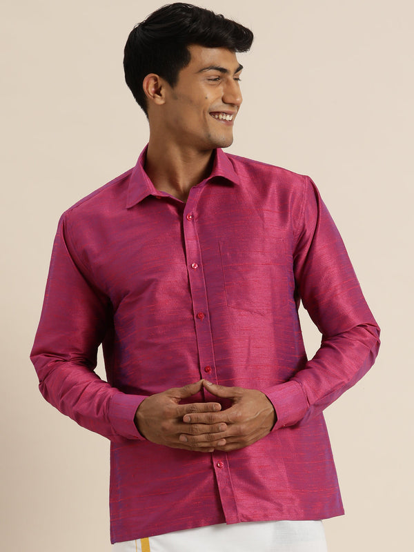 Jashvi Men's Purple Silk Blend Shirt