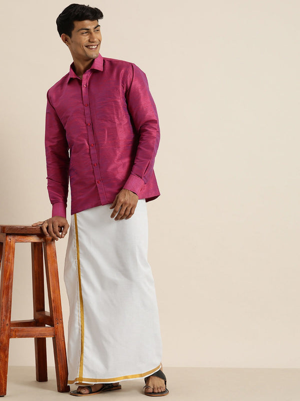 Jashvi Men's Purple Silk Blend Shirt And Mundu Set