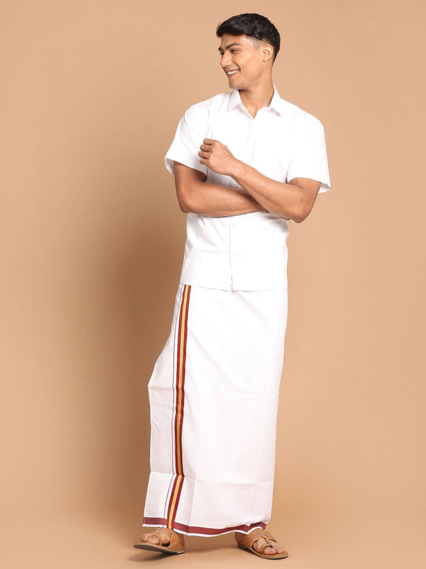 Jashvi Men's White Pure Cotton Shirt And Mundu Set