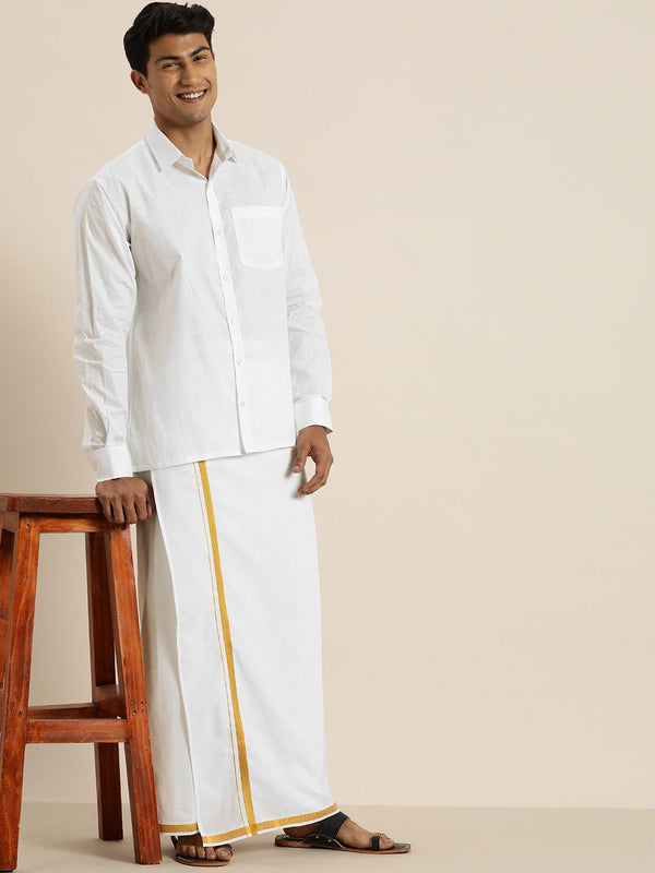 Jashvi Men's White Cotton Shirt And Mundu Set