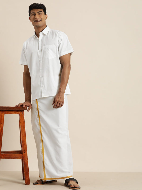 Jashvi Men's White Cotton Shirt And Mundu Set