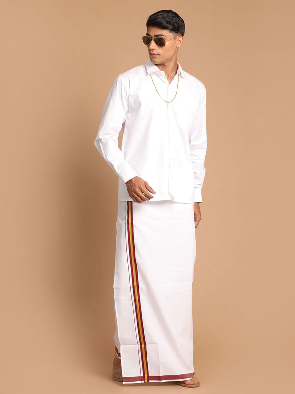 Jashvi Men's White Pure Cotton Shirt And Mundu Set