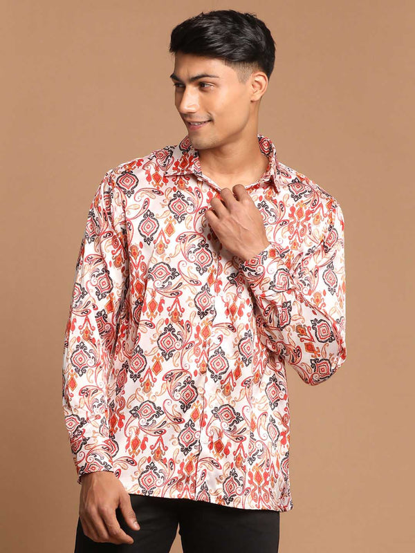 Jashvi Men's Cream Base Cotton Blend Printed Shirt