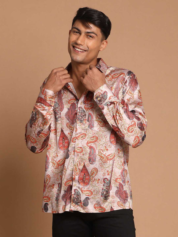 Jashvi Men's Multi-Color Silk Blend Printed Shirt