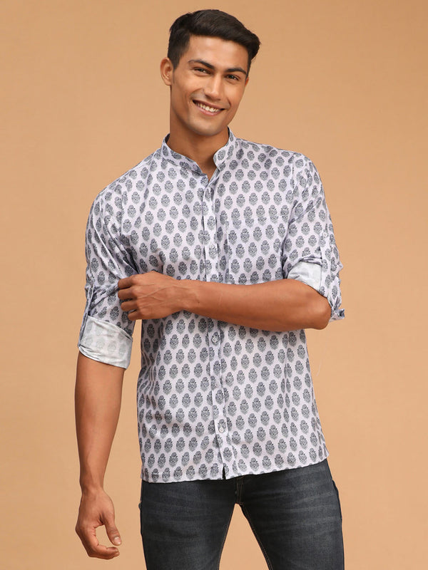 Jashvi Men's Grey Cotton Blend Printed Shirt