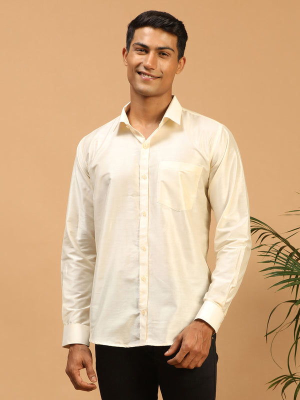 Jashvi Men's Cream Silk Blend Ethnic Shirt