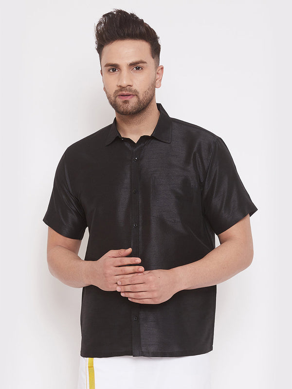 Jashvi Men's Black Silk Blend Ethnic Shirt