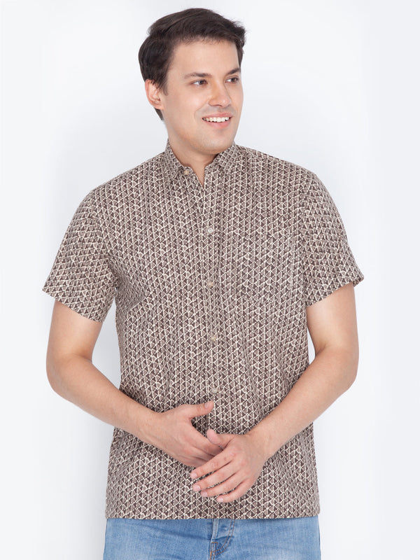 Jashvi Men's Brown Cotton Ethnic Shirt