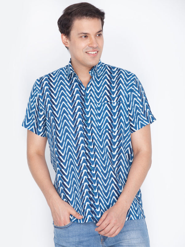 Jashvi Men's Blue Cotton Ethnic Shirt