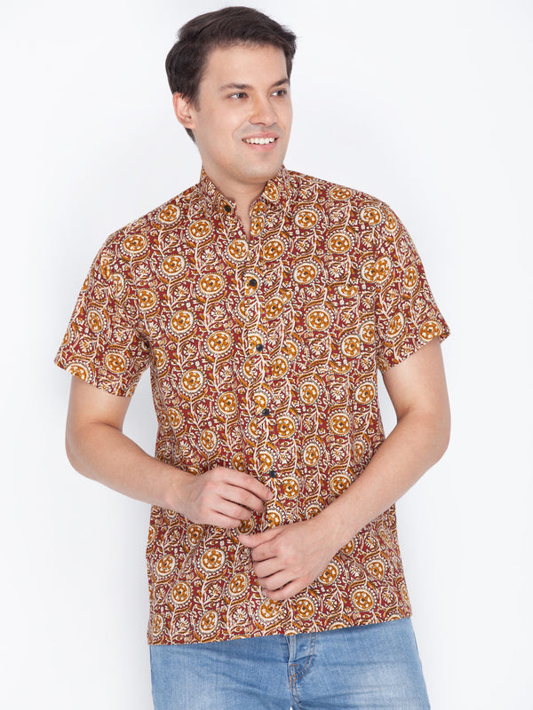 Jashvi Men's Brown Cotton Ethnic Shirt