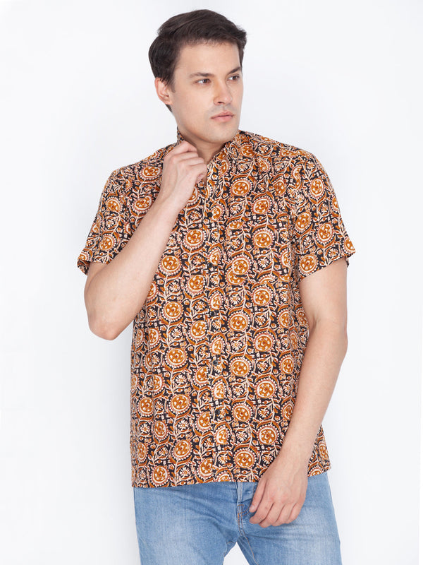 Jashvi Men's Brown Cotton Ethnic Shirt