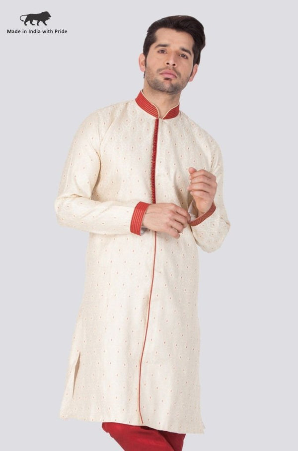 Men's Beige Cotton Silk Blend Sherwani Only Top - Vastramay