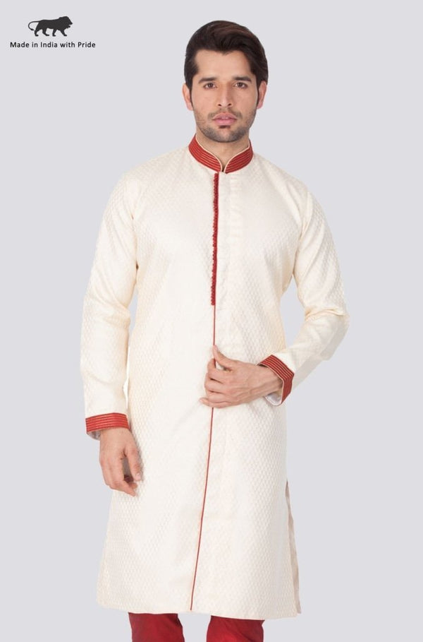 Men's Beige Cotton Silk Blend Sherwani Only Top - Vastramay