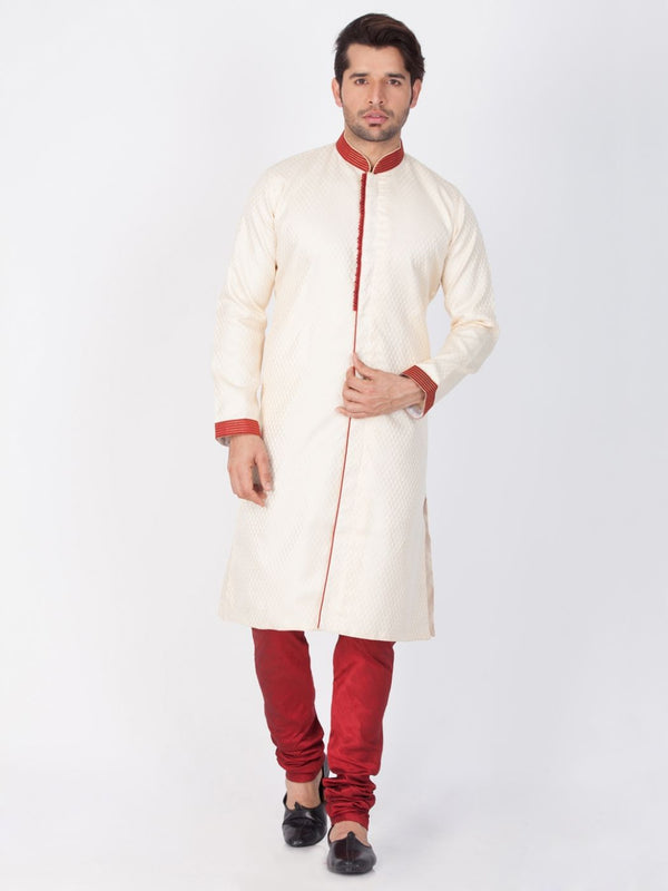 Men's Gold Cotton Silk Blend Sherwani Set - Vastramay