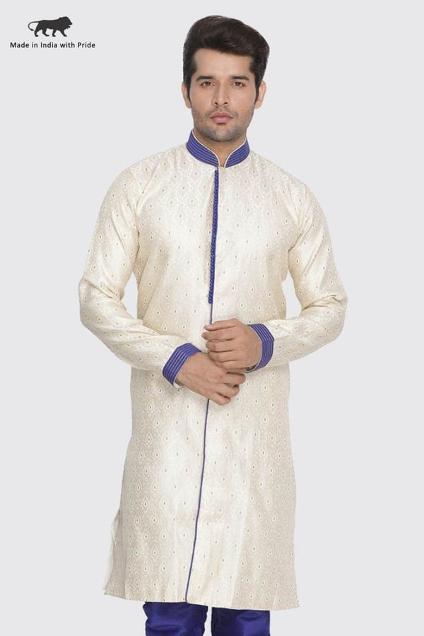 Men's Beige Cotton Silk Blend Sherwani Only Top - Vastramay