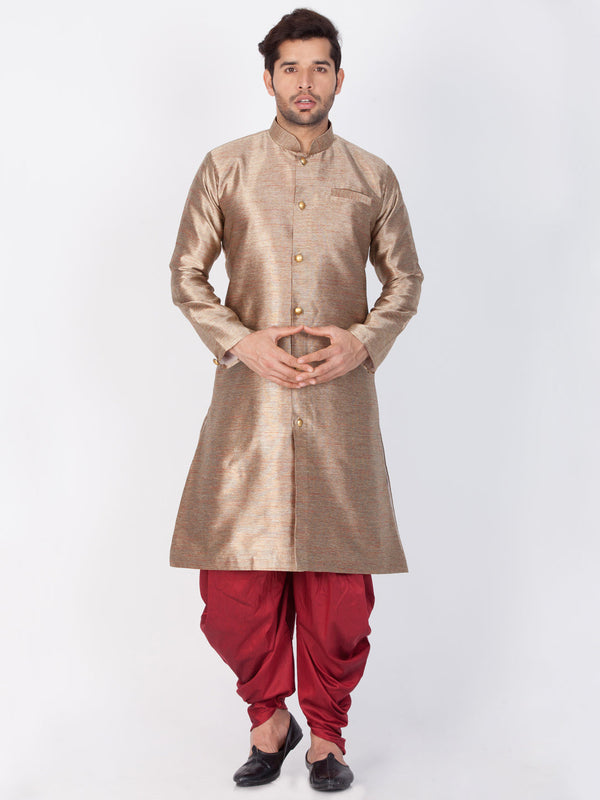 Jashvi Men's Gold Cotton Silk Blend Sherwani Set