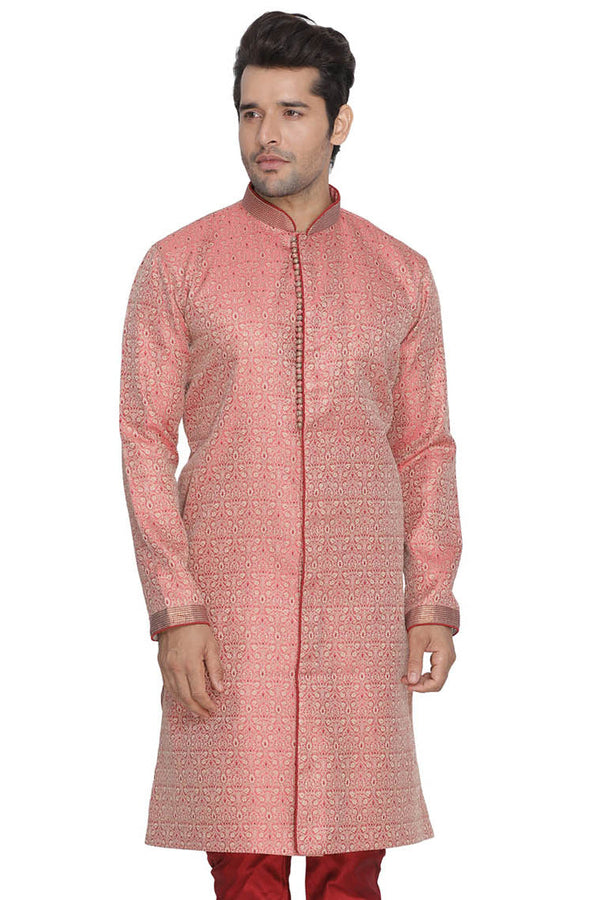 Jashvi Men's Pink Cotton Silk Blend Sherwani Top