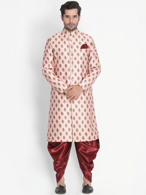 Men's Pink Cotton Silk Blend Sherwani Set - Vastramay