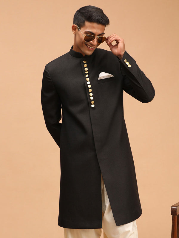 Jashvi Men's Black Sherwani Top