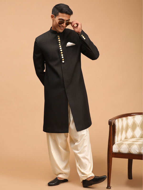 Jashvi MEN'S BLACK SHERWANI WITH PATIALA SET