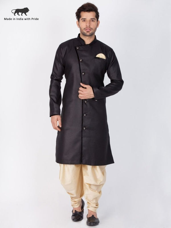 Men's Black Cotton Blend Sherwani Set - Vastramay