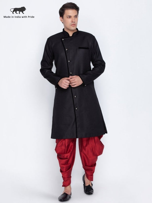 Men's Black Cotton Blend Sherwani Set - Vastramay