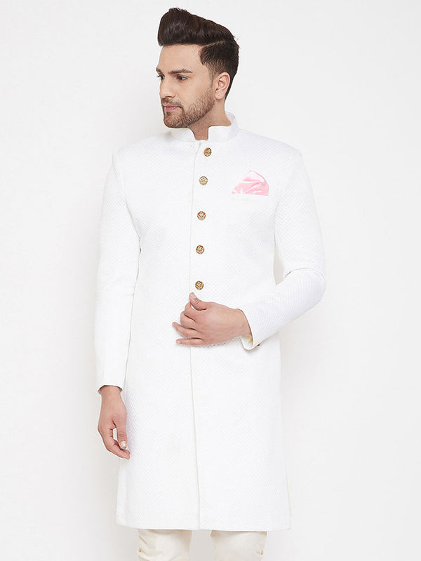 Jashvi Men's White Silk Blend Sherwani Top