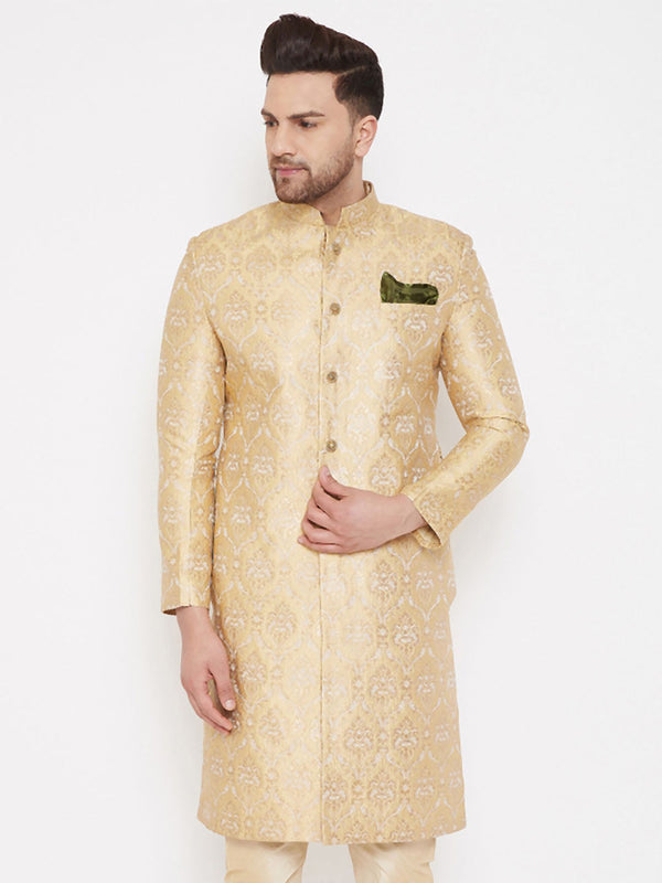 Jashvi Men's Gold Sherwani -Only Top