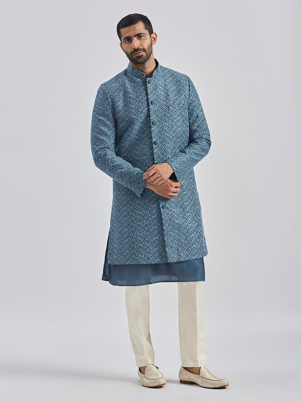 Jashvi Men's Grey Viscose Sherwani Set