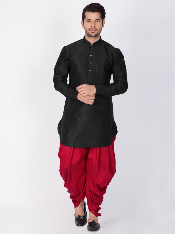 Men's Black Silk Blend Kurta - Vastramay