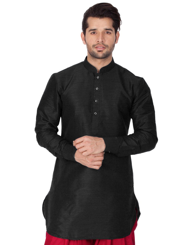 Men's Black Cotton Silk Blend Kurta - Vastramay