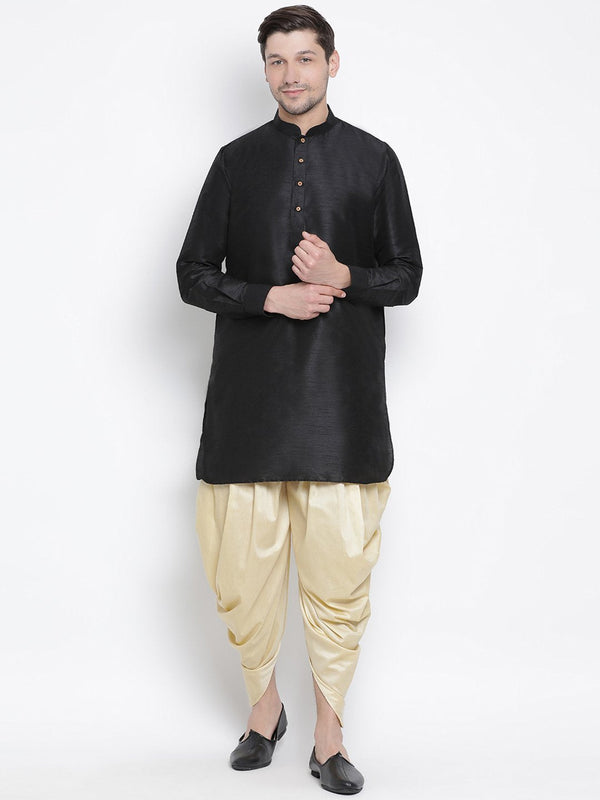 Men's Black Cotton Silk Blend Kurta and Dhoti Pant Set - Vastramay