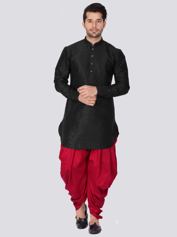 Men's Black Cotton Silk Blend Kurta and Dhoti Pant Set - Vastramay