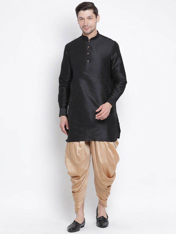 Men's Black Cotton Silk Blend Kurta and Dhoti Pant Set - Vastramay