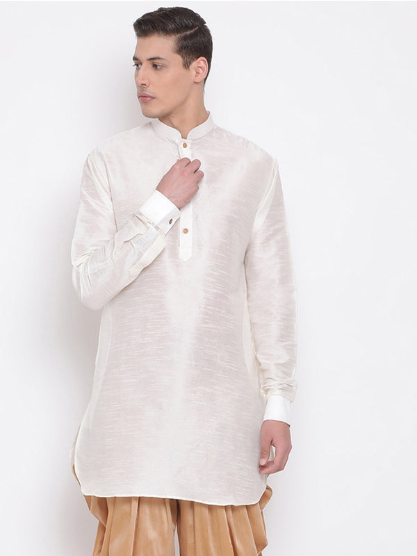 Men's Cream Silk Blend Pathani Style Kurta - Vastramay