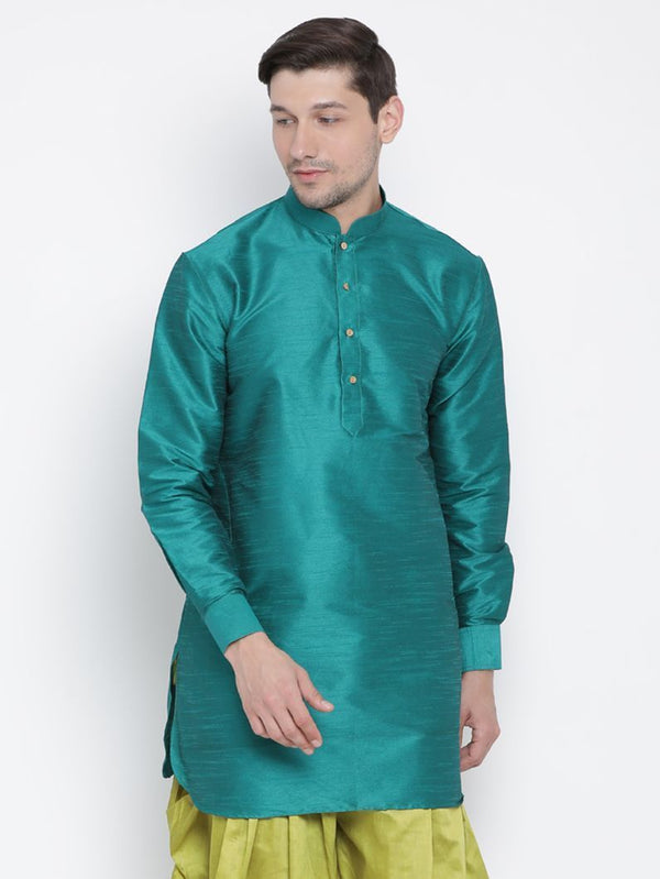 Men's Green Silk Blend Kurta - Vastramay