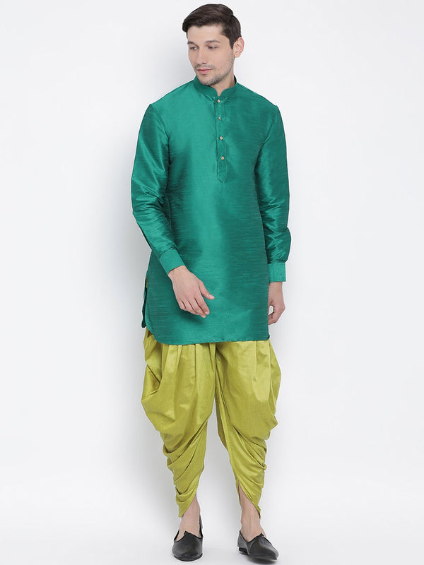 Men's Green Silk Blend Kurta and Dhoti Pant Set - Vastramay