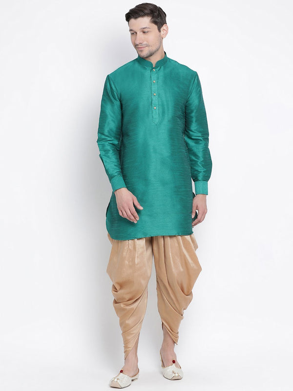 Men's Green Silk Blend Kurta and Dhoti Pant Set - Vastramay