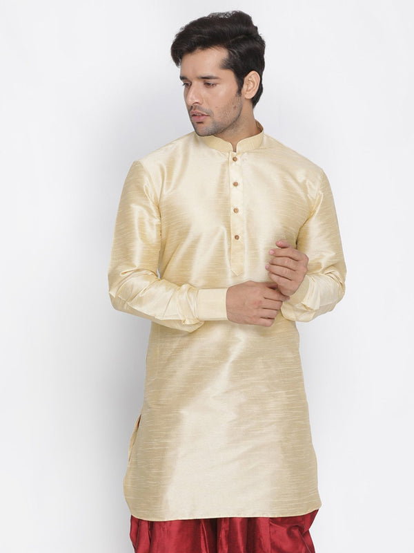 Men's Gold Cotton Silk Blend Kurta - Vastramay