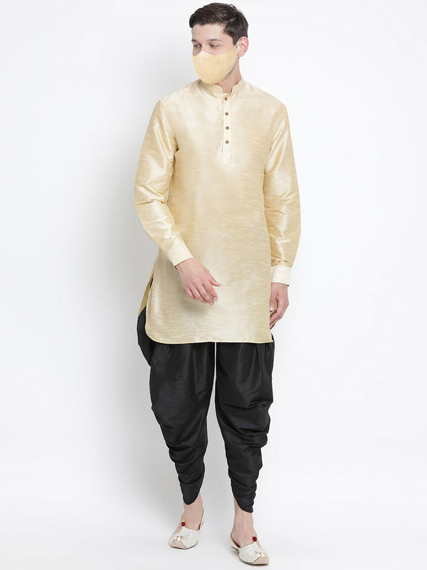 Men's Gold Cotton Silk Blend Kurta and Dhoti Pant Set - Vastramay