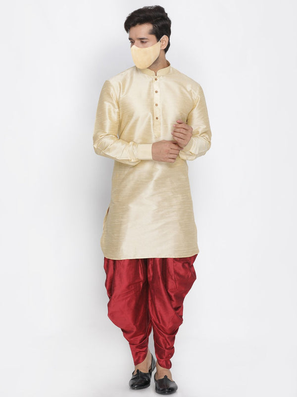 Men's Gold Cotton Silk Blend Kurta and Dhoti Pant Set - Vastramay