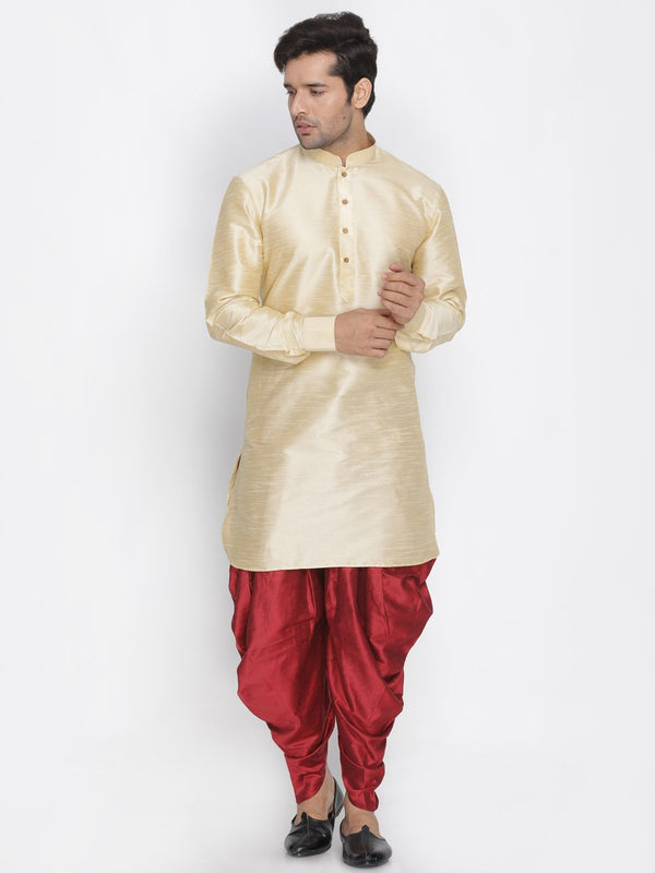 Men's Gold Silk Blend Kurta and Dhoti Pant Set - Vastramay